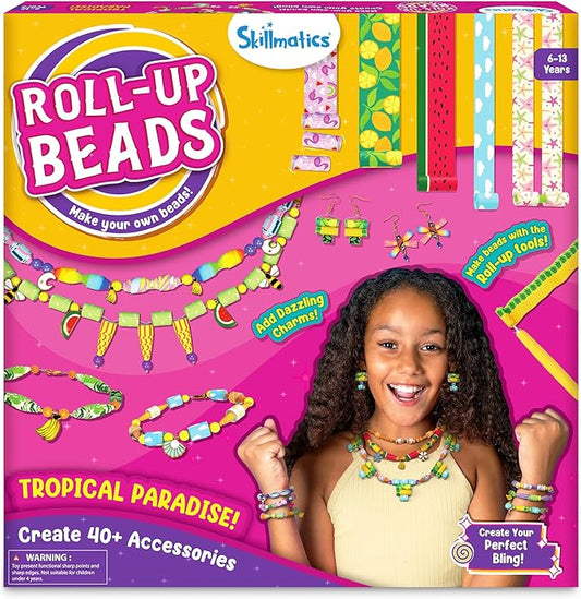 Skillmatics Craft Activity - Roll-up Beads Tropical Paradise DIY Kit, 500+ Charms & Beads, Jewelry Making Kit, Create 40+ Accessories, Gifts for Kids Ages 6, 7, 8, 9, 10, 11, 12, 13