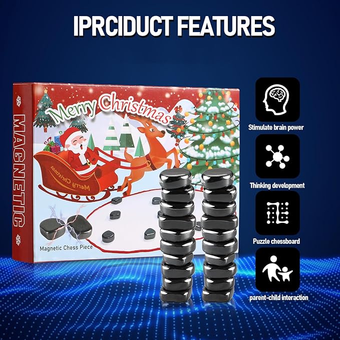Christmas Magnetic Chess Game with Stones Set, Magnetic Chess Game with Rocks, Magnet Game with String, Educational Checkers Game for Kids & Adults, Boys Girls Gifts