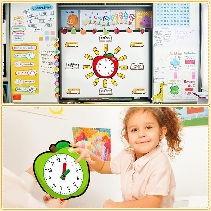 WhatSign Telling Time Bulletin Board Set Telling Time Teaching Clock for Kids 34Pcs Learning to Tell Time Clock Telling Time Clock for Classroom Must Have Bulletin Board Decorations