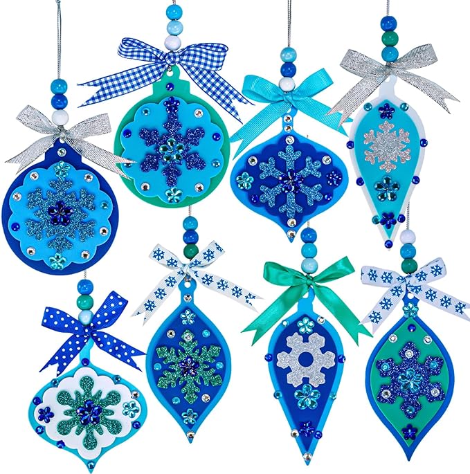 Winlyn 24 Sets Christmas Craft Kits Winter Crafts DIY Snowflake Baubles Ornaments Decorations Snowflake Foam Stickers Christmas Arts and Crafts for Kids Holiday Classroom Art Activities Party Favors