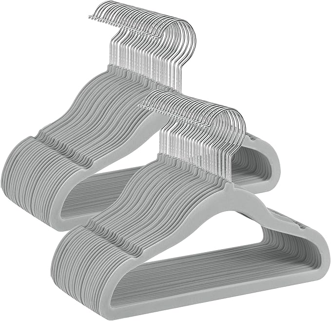 SONGMICS Baby Hangers 50 Pack, Kids Hangers for Closet, 11.8 x 8.1 Inches, Silver 360° Swivel Hooks, Space-Saving Clothes Hangers, Velvet Hangers for Nursery, Non-Slip, Dove Gray UCRF027G05