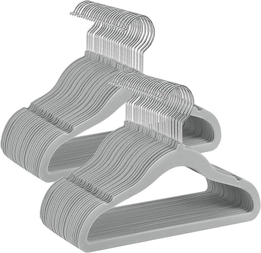 SONGMICS Baby Hangers 50 Pack, Kids Hangers for Closet, 11.8 x 8.1 Inches, Silver 360° Swivel Hooks, Space-Saving Clothes Hangers, Velvet Hangers for Nursery, Non-Slip, Dove Gray UCRF027G05