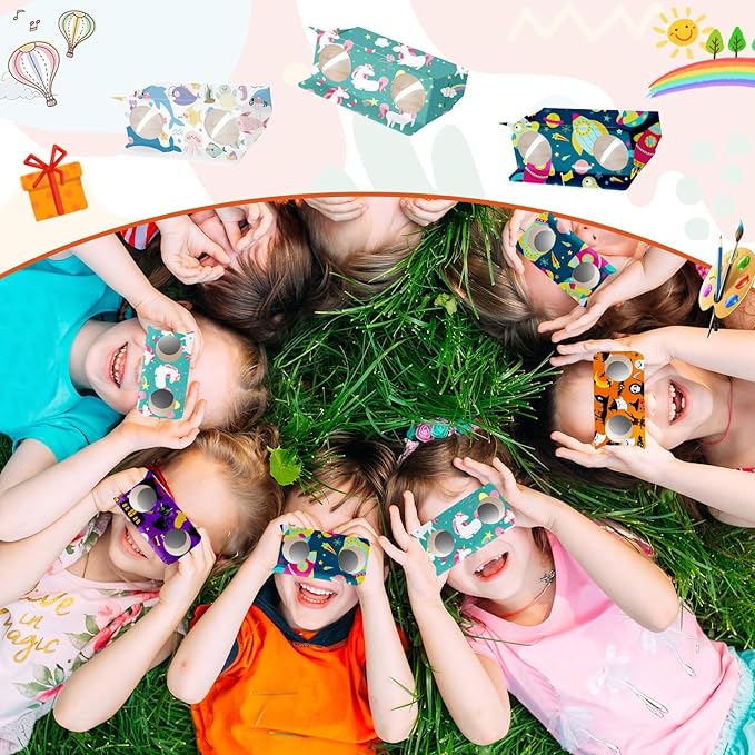 Shappy Cardboard Folding Binoculars with Coloring Markers Paintable Make Your Own Paper Binocular 3x Magnification DIY Art Craft Toys for Boys Girls Birthday Party Supplies Class Activity (100 Pieces)