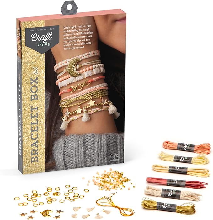 Craft Crush Bracelet Making Kit - Friendship Bracelet Kit, Jewelry Making Supplies, Arts and Crafts, Friendship Bracelets, Bracelets for Teen Girls, Makes 8 Friendship Bracelets, Ages 13+