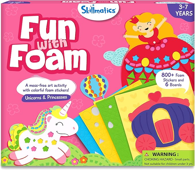 Skillmatics Art Activity - Fun with Foam Unicorns & Princesses, No Mess Felt Sticker Art for Kids, DIY Craft Kits, Valentine's Day Gifts for Boys & Girls Ages 3, 4, 5, 6, 7, Travel Toys