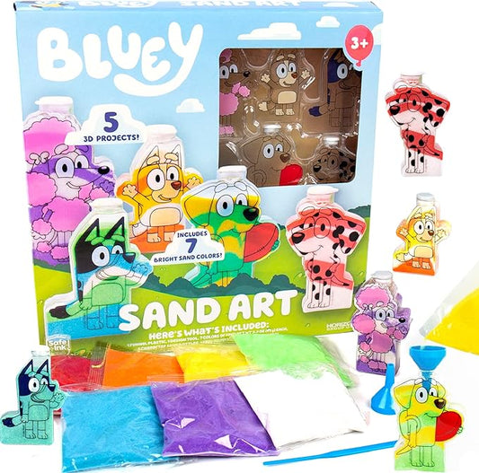 Bluey Sand Art, Includes 5 Sand Art Bottles & 7 Colored Sands, Features Bluey & Bingo, Create Your Own Sand Art, DIY Sand Art Kit, Bluey-Themed Art Kit, Fun Art Project for Kids, Gifts for Kids