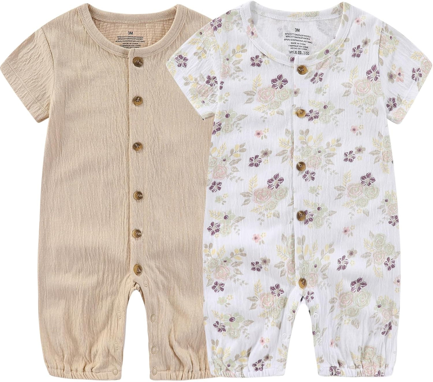 Baby Girl Romper Button Jumpsuit Summer Infant Boy Clothes for 0-24 Months