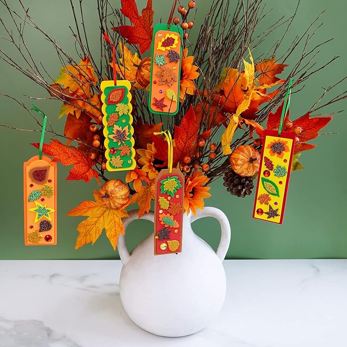 Winlyn 36 Sets Fall Craft Kits Fall Crafts DIY Fall Leaf Bookmarks Decorations Art Sets Autumn Maple Leaf Glitter Leaf Foam Stickers Arts and Crafts for Kids Thanksgiving Halloween Classroom Activity