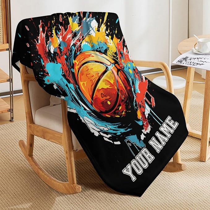 Custom Basketball Blanket - Soft Flannel Sports Basketball Blankets for Teens Adults Women Men Basketball Lovers - Warm Basketball Throw Blankets for All Season Lap, Chair, Sofa, Couch, Bed - 80"x60"