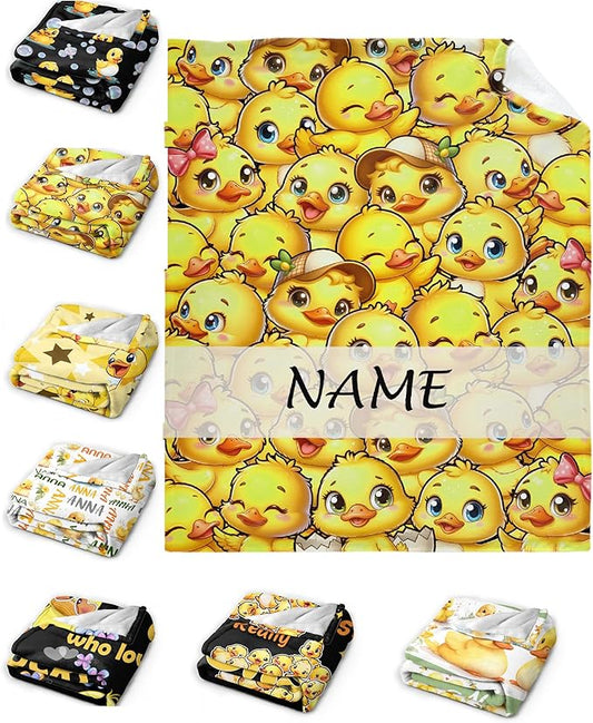 Custom Name Ducks Adult duck Blanket Kids Funny Blanket Suitable for Bedroom Living Room bed sofa Crib Couch Chair outdoor All Season Items That Yellow Duck Lovers Will Love 90”×120 ”for Family
