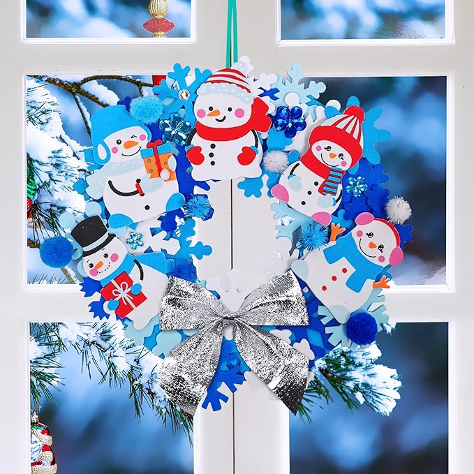 Winlyn 12 Sets Christmas Craft Kits Winter Crafts DIY Christmas Snowflake Wreath Ornaments Decorations Art Sets Snowman Santa Christmas Foam Stickers Arts and Crafts for Kids Classroom Art Activities