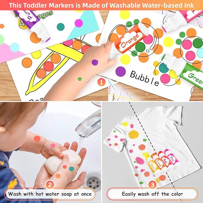 Easter Basket Stuffers, Soucolor Washable Dot Markers Easter Gifts for Toddlers Kids Preschool, 10 Colors 2 oz Bingo Daubers Paint Markers Set with 48 Pages Tearable Activity Book for Toddler Art Kits
