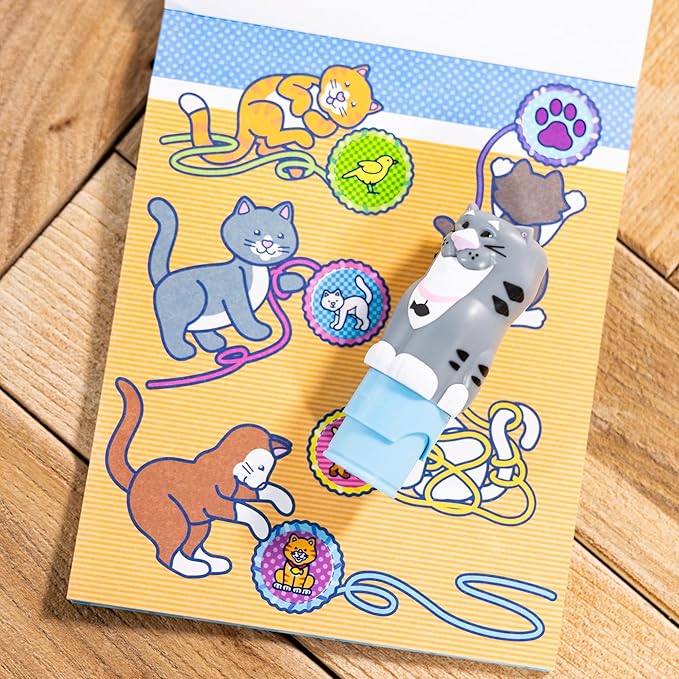 Melissa & Doug Sticker WOW!™ 24-Page Activity Pad and Sticker Stamper, 300 Stickers, Arts and Crafts Fidget Toy Collectible Character – Cat - FSC Certified