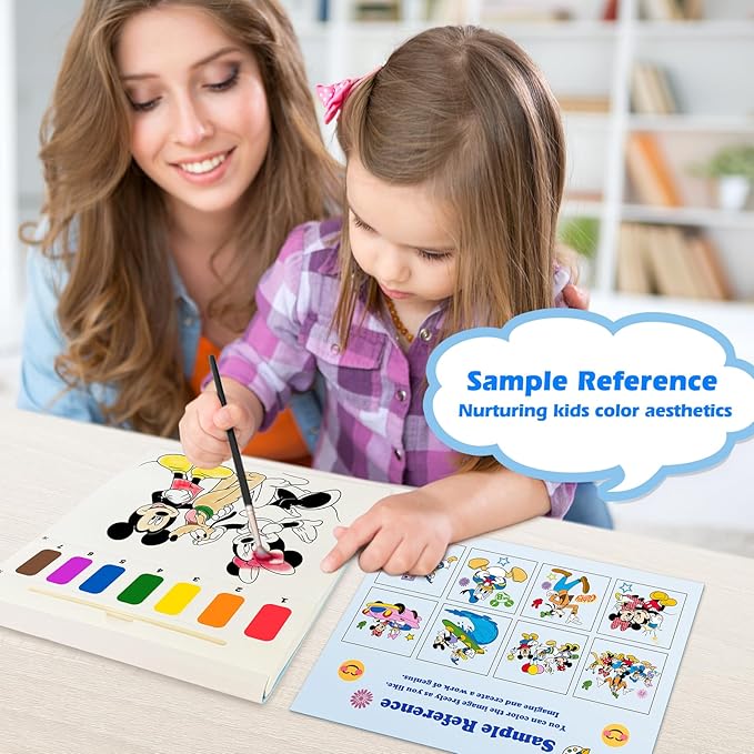 Paint with Water Coloring Book for Kids, 3 in 1 Watercolor Painting Books Kit for Kids Ages 4 5 6 7 8, Cute Cartoon Character Water Color Paint Set Art Craft Gift for Drawing with 2 Brushes