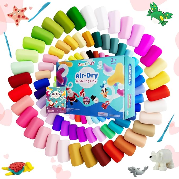 Air Dry Clay 102 Colors, Modeling Clay for Kids, DIY Model Magic Clay, Molding Clay Kit with Sculpting Tools, Non-Sticky Soft and Super Light, Arts and Crafts Gift for Boys Girls Kids.