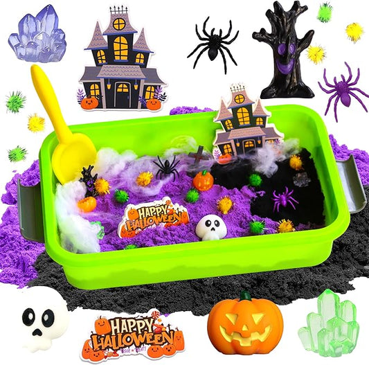 Halloween Sensory Bin,Halloween Sensory Toys with Play Sand for Toddlers Boys and Girls,Halloween Kids Toys Gift Sand Toys,Halloween Arts & Crafts Kit for Kids Age 3 4 5 6 7 8