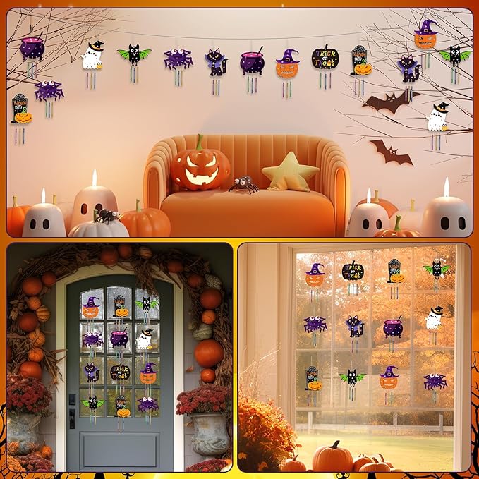 gisgfim 16 Pack Halloween Wind Chime Kits Crafts for Kids Make Your Own Ghost Wind Chime Wooden DIY Arts and Crafts for Halloween Party School Classroom Decoration Supplies Birthday Favors