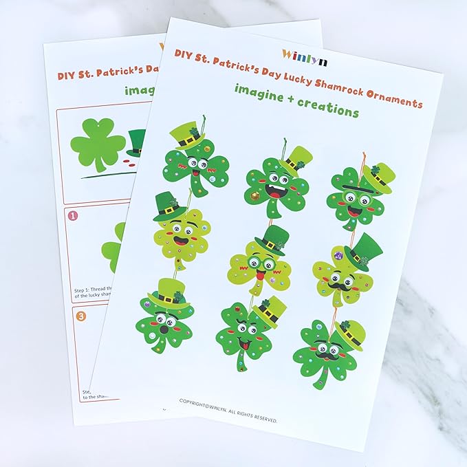Winlyn 27 Sets St. Patrick's Day Decorations Lucky Shamrock Ornaments DIY St. Pat's Craft Kits Four-Leaf Clover Irish Lucky Shamrock Foam Stickers for Kids Party Classroom Home Activities Art Project