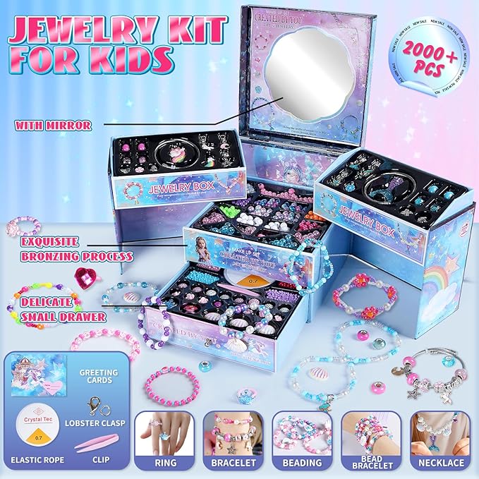 FUNSENLY 2000pcs Charm Beads Bracelet Making Kit for Girls, Jewelry Making Kit for Girls 4-6 8-12, Valentines Day Gift for Kids Girls, Arts and Crafts Girls Toys for Kids Age 4-8 8-12