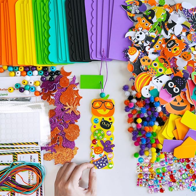 Winlyn 36 Sets Halloween Crafts Kits Fall Crafts DIY Halloween Bookmarks Ornaments Art Sets Bats Monster Jack-O'-Lantern Ghost Foam Stickers Arts and Crafts for Kids Classroom Activities Party Favors