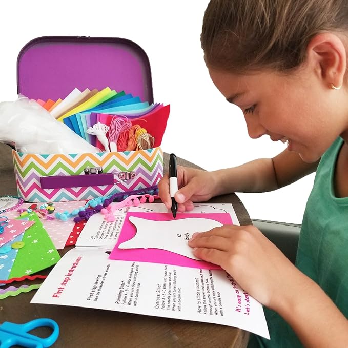 ARTIKA Owl Themed Kids Sewing Kit with Booklet, Stencil & Travel Case