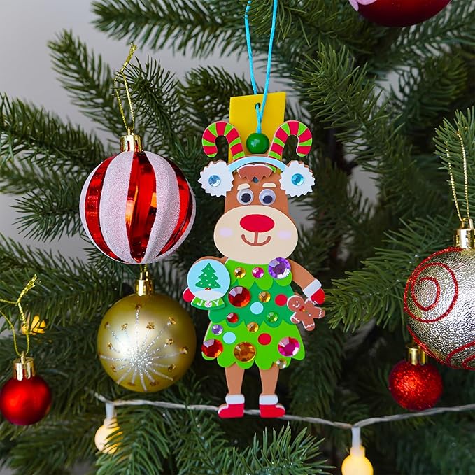 Winlyn 24 Sets Christmas Craft Kits Winter Crafts DIY Xmas Reindeer Ornaments Decorations Festive Foam Stickers Christmas Arts and Crafts for Kids Holiday Party Favors Home Classroom Art Activities