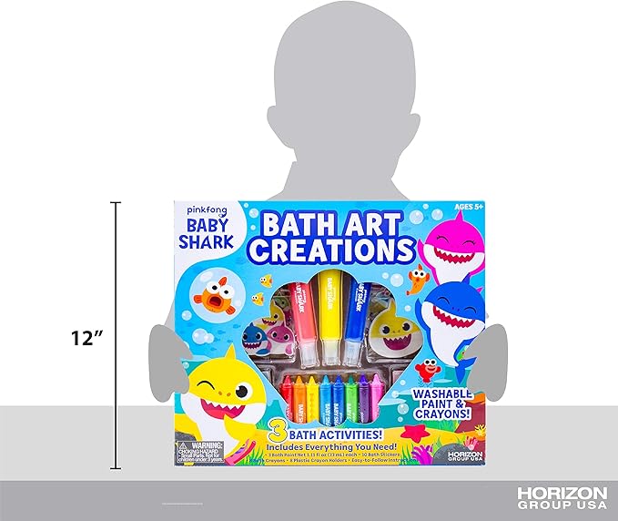 Baby Shark Bath Art Creations Play Set for Kids & Toddlers - Draw Washable Artwork During Bathtime or Shower Time - Dissolvable & Washable Paints, Crayons & Stickers for Kids Ages 3, 4, 5, 6