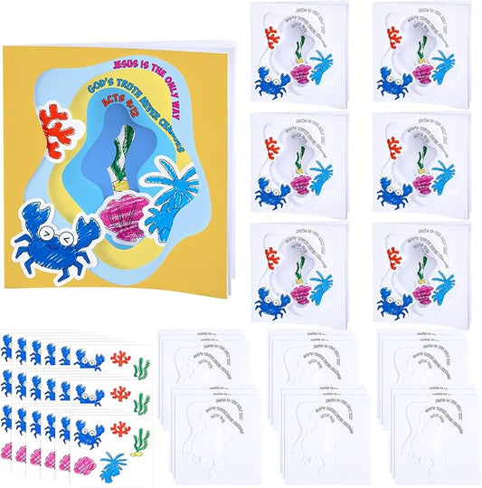 Affrolling 24 Sets Kids VBS 2025 Broken Rock Beach Tide Pool Book Craft Pack Bible Craft Books Christian Bible Stories Coloring Book for Kids Activity Bible Theme DIY Art Drawing Book Game School
