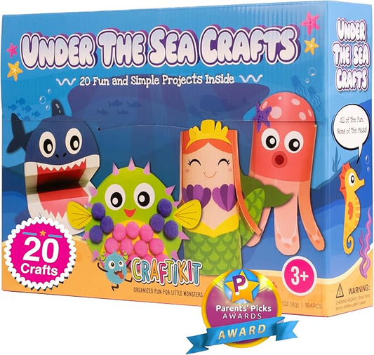 Craftikit® 20 Award-Winning Under The Sea Toddler Arts and Crafts for Girls Ages 4-8, Paper Craft Kits, Sea Animals, Mermaid Crafts for Girls Ages 4-6, Boys, Preschool Craft Supplies for Kids