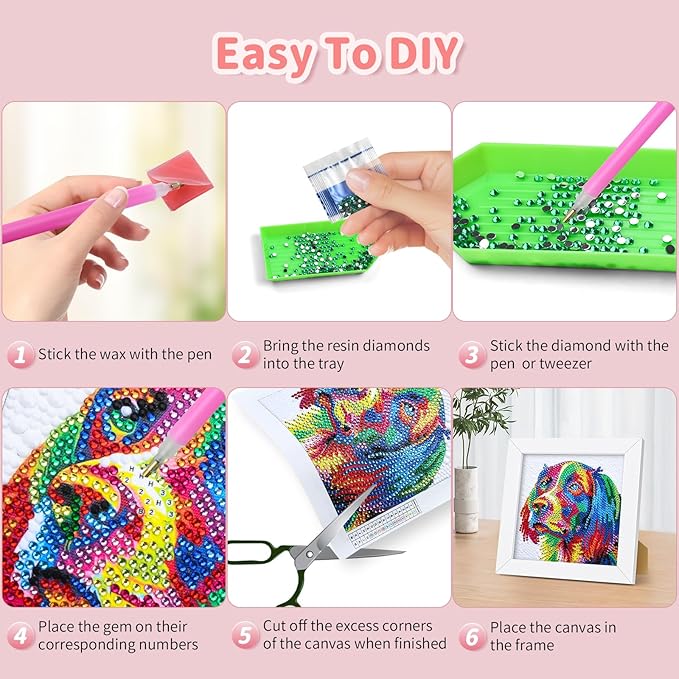 Turniton 5D Diamond Painting Kits for Kids, Diamond Arts Painting Kits with Wooden Frame, Dog Kids' Mosaic Kits for Beginners, Girls, Adults, Diamond Painting Pictures, Arts Craft for Home Decor