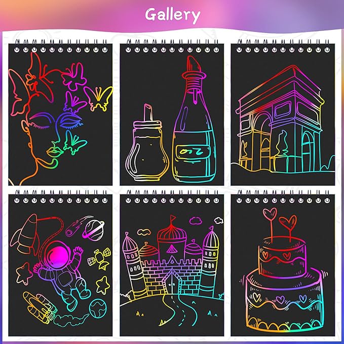 POKONBOY 24 Pack Rainbow Scratch Paper Arts Notebooks, Scratch Note Pads for Kids Rainbow Party Favors Coloring Books for Girls Boys Art Party Supplies