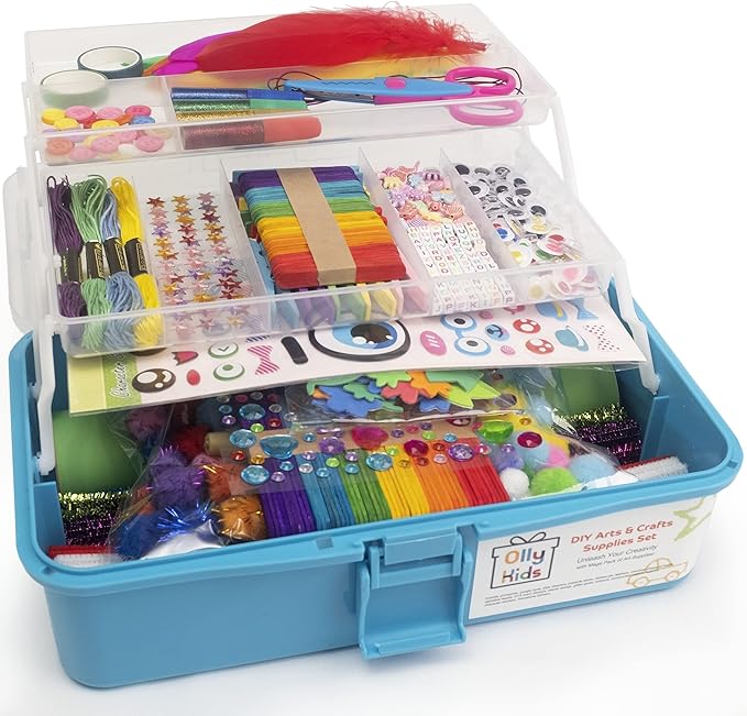 Olly Kids Craft Kits Library in a Plastic Craft Box Organizer- Craft and Art Supplies for Kids Ages 4 5 6 7 8 9 10 11 &12 Year Old Boys & Girls