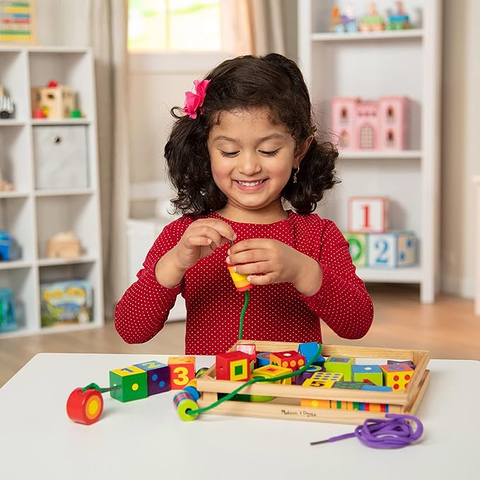 Melissa & Doug Deluxe Wooden Lacing Beads - Educational Activity With 27 Beads and 2 Laces