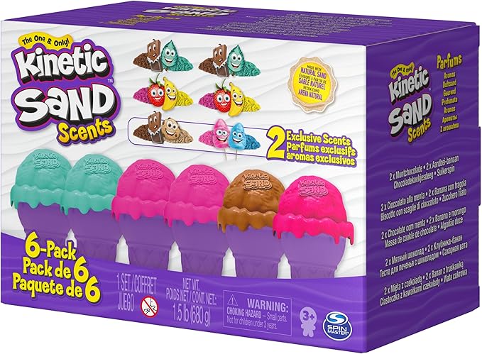 Kinetic Sand Scents, Ice Cream Cone Container, 6-Pack with 24oz of All-Natural Scented Play Sand (Amazon Exclusive), Sensory Toys for Ages 3 and up