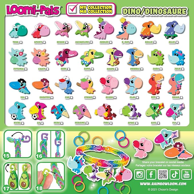 Rainbow Loom® Loomi-Pals Dino Collectible, Features 30 Mystery Cute Dino Themed Charms and 600 Colorful Rubber Bands All in a RESEALABLE Bag, Great Gifts for Boys and Girls 7+
