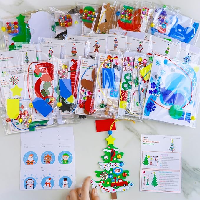 Winlyn 24 Sets Christmas Craft Kits Winter Crafts DIY Holiday Ornaments Decorations Winter Festive Foam Stickers Christmas Arts and Crafts for Kids Christmas Home Classroom Art Activities Party Favors