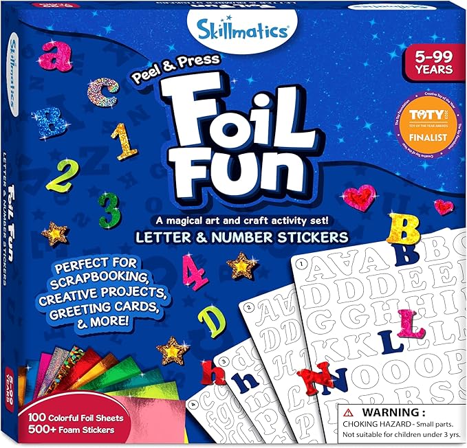 Skillmatics Art & Craft Activity - Foil Fun Letter & Number Stickers, Mess-Free Art, Project Kits, DIY Colorful Creative Activity, Gifts for Ages 5, 6, 7, 8, 9, and Up