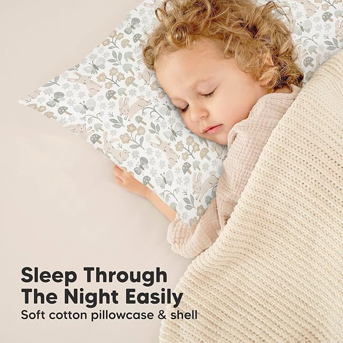 Toddler Pillow with Pillowcase - 13x18 My Little Dreamy Pillow, Organic Cotton Toddler Pillows for Sleeping, Kids Pillow, Travel Pillows, Mini Pillow, Nursery Pillow, Toddler Bed Pillow (Escapade)