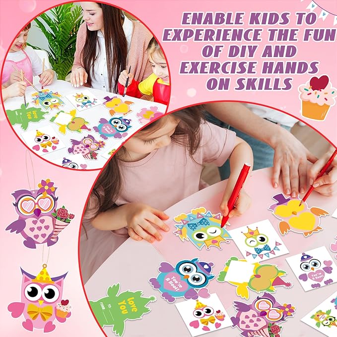 Qyeahkj 36 Sets Valentine's Day Craft for Kids DIY Owl Craft Kit Valentines Decoration Ornament Valentine's Day Arts and crafts for Classroom Home Fun Activities Kindergarten