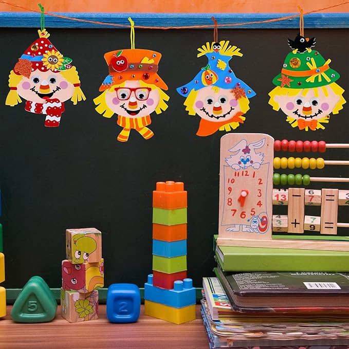 Winlyn 24 Sets Fall Craft Kits for Kids Autumn Crafts DIY Scarecrow Ornaments Fall Decorations Individual Craft Kits Thanksgiving Foam Stickers Arts and Crafts for Classroom Activities Party Favors