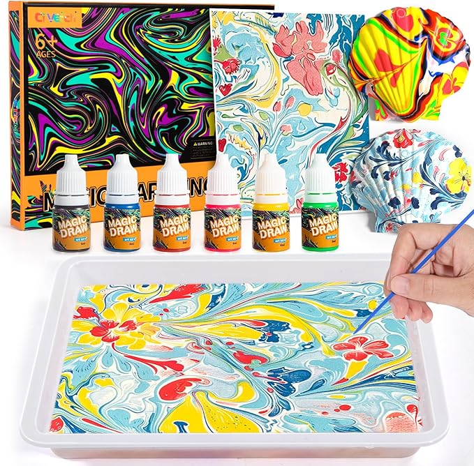 Water Marbling Paint for Kids, Arts and Crafts for Girls Boys, Marbling Paint Art Kit Art Supplies for Kids, Non-Toxic Creative Arts Crafts Kits Ideal Toys Gifts for Kids Toddlers Age 3-5 4-8 8-12