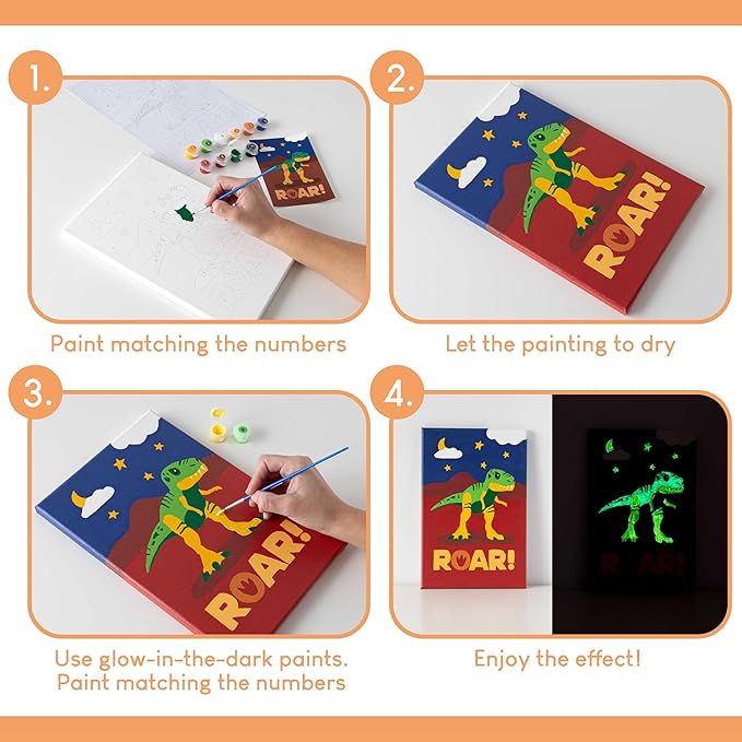 BONNYCO Paint by Numbers Kit for Kids Dinosaurs Pack 3 Canvas Paint by Number Canvas, Dinosaurs Gifts for Boys, Arts and Crafts, Kids Paint by Number Kits, Pre Drawn Canvas for Painting for Kids