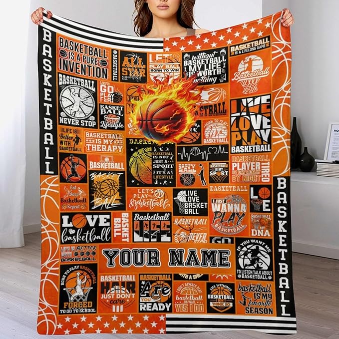 Custom Basketball Blanket - Soft Flannel Sports Basketball Blankets for Girls Boys Kids Pet Basketball Lovers - Warm Basketball Throw Blankets for All Season Sofa Lap, Chair - 40"x30"