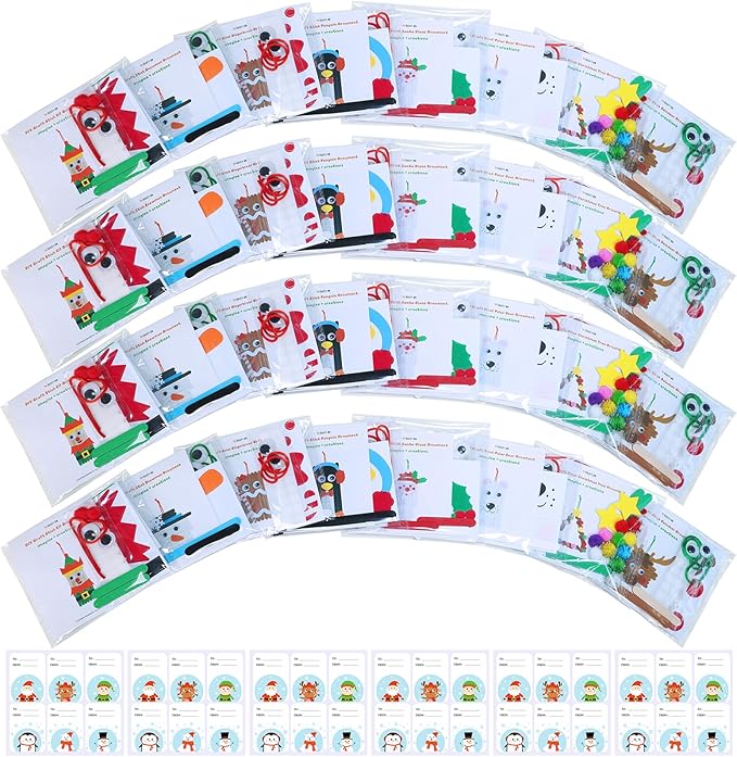 Winlyn 32 Sets Christmas Craft Kits Winter Crafts DIY Popsicle Stick Christmas Ornaments Decorations Art Sets Craft Sticks Christmas Foam Stickers for Kids Holiday Classroom Activities Party Favors