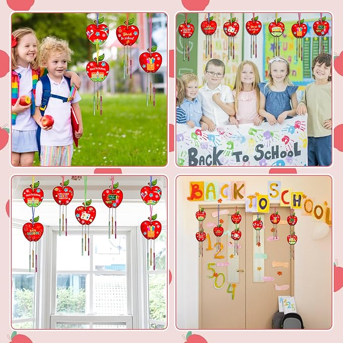 Fennoral 9 Pack Wind Chime Kit for Kids Make Your Own Apple Wind Chime for Girls Boys Back to School Craft DIY Paint Apple Craft for First Day of School Ornaments Classroom Decoration Art Activity
