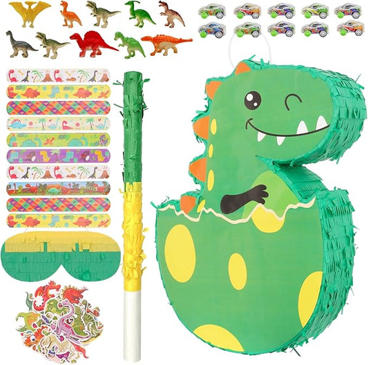 PATIO CHOICE 133 PCS Dinosaur Piñata Set for Birthday Party Include Dinosaur Piñata Stick and Blindfold Dinosaur Party Favors for Boys and Girls, as Party Carnivals Festivals Decorations