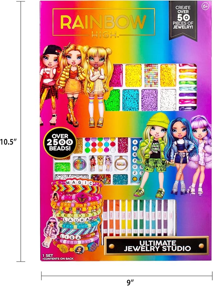 Rainbow High Ultimate Jewelry Studio, 2500+ Beads, Create 50+ Pieces of Jewelry, Toys, Great Bead Kit for Sleepovers, Girls Night, Weekend, DIY Alphabet Bracelets for Kids Ages 6, 7, 8, 9