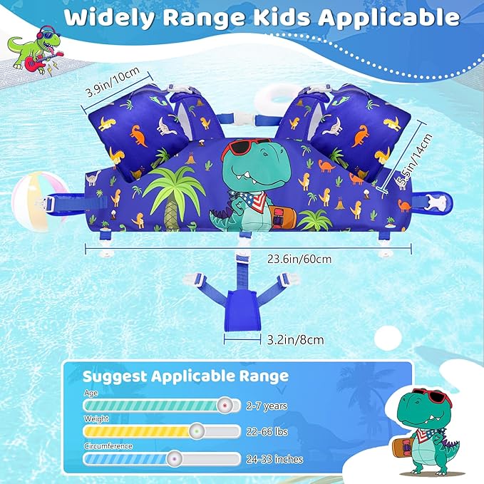 Vvinca Separable Toddler Swim Vest Fit 22-66 Lbs（1-6 Years）|2025 Newest 3 in 1 Pool Float & Arm Bands Boys and Girls, Adjustable Sturdy Safety for Infant 1 2 3 4 5 6 Year