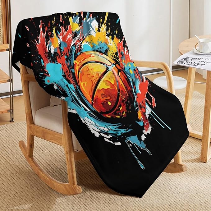 Basketball Throw Blanket - Soft Flannel Sports Basketball Blankets for Teens Adults Women Men Basketball Lovers - Warm Basketball Throw Blankets for All Season Lap, Chair, Sofa, Couch, Bed - 80"x60"