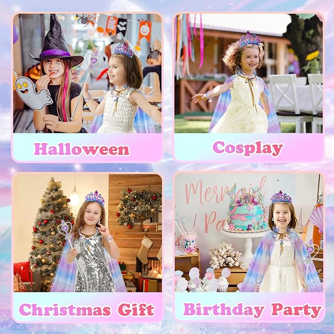 Mermaid Toddler Toys for Ages 4-6, Princess Dress Up for Girls 3-8, 10Pcs Shiny Princess Cape Set Toys for Little Girls 3 4 5 6 7, Kid Toys for Christmas Gifts Birthday Party Favors Pretend Play